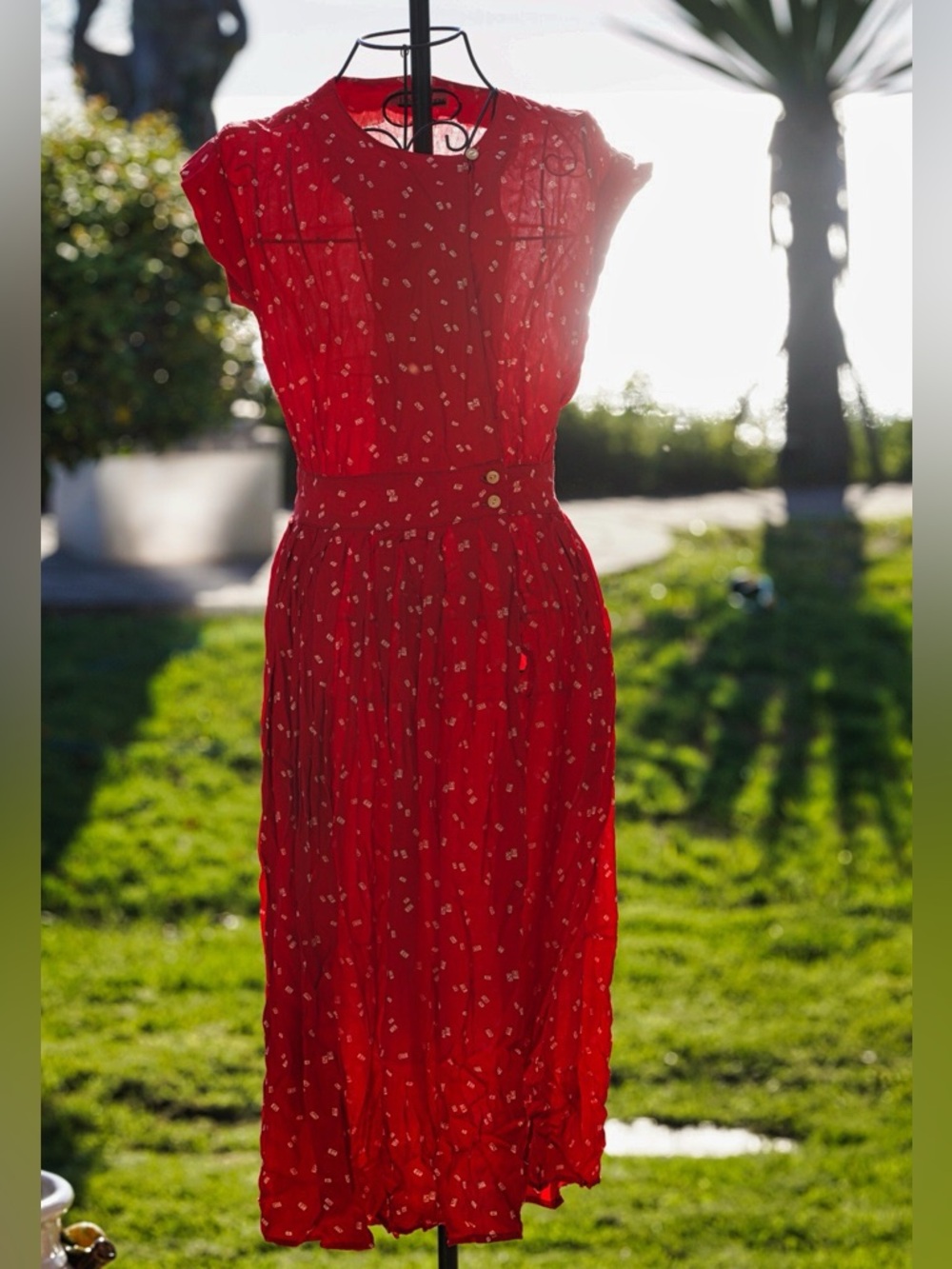 Jackie Bernard FDR Eclectic Red Rayon Midi Dress - Size 8 - Picture 9 of 10